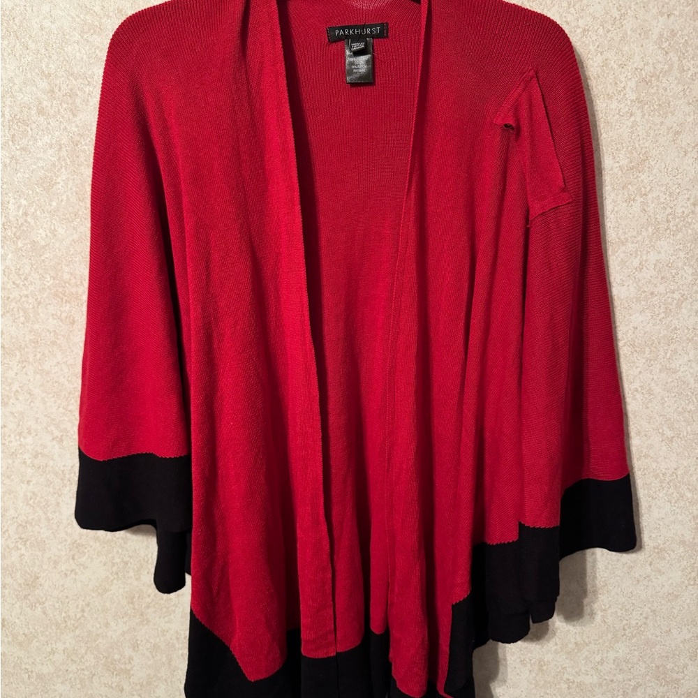 Parkhurst Red and Black Cardigan cape with Black Trim
